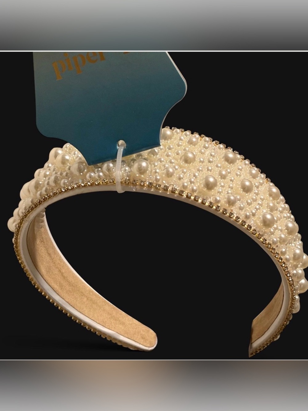 Piper K Pearl & Rhinestone Padded Headband in Ivory